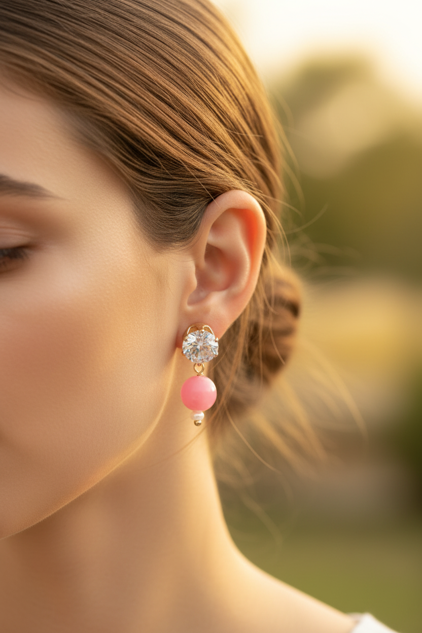 Gorgeous Pink Color Fashion Earrings With Elegant Stones For Modern And Festive Style
