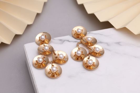 Gold Cascading Pearl Drop Earrings