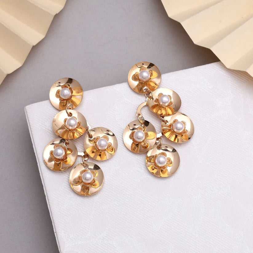 Gold Cascading Pearl Drop Earrings