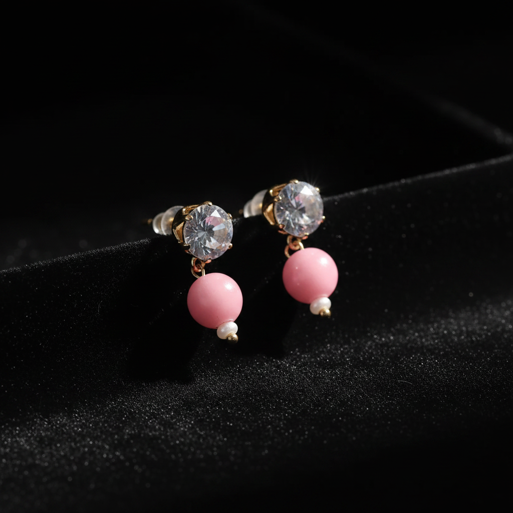 Gorgeous Pink Color Fashion Earrings With Elegant Stones For Modern And Festive Style