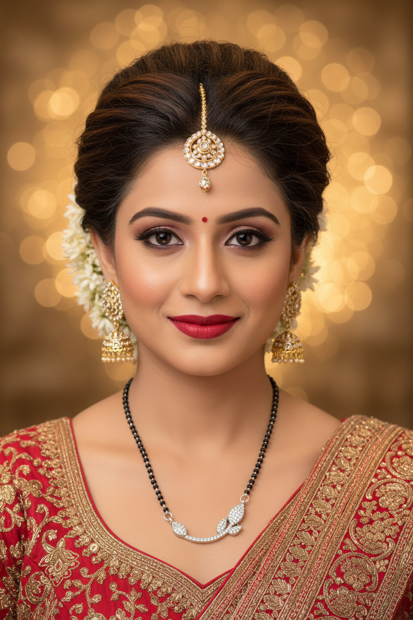 Lifestyle On-Model - Silver Color American Diamond Mangalsutra With Modern Twin Heart Style
