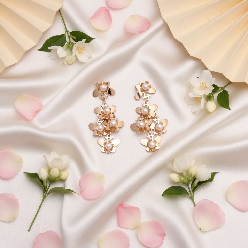 Romantic Bridal Flatlay - Gold Color Anti Tarnish Earrings Wedding