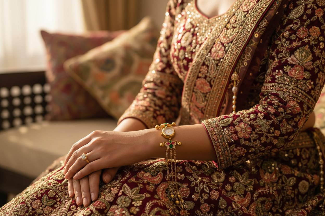 Gold Kundan Bracelet Watch - Lifestyle