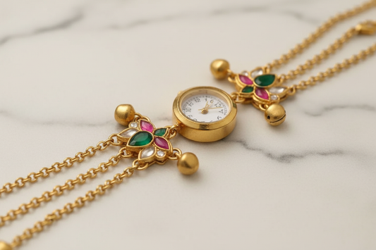 Gold Kundan Bracelet Watch - Marble