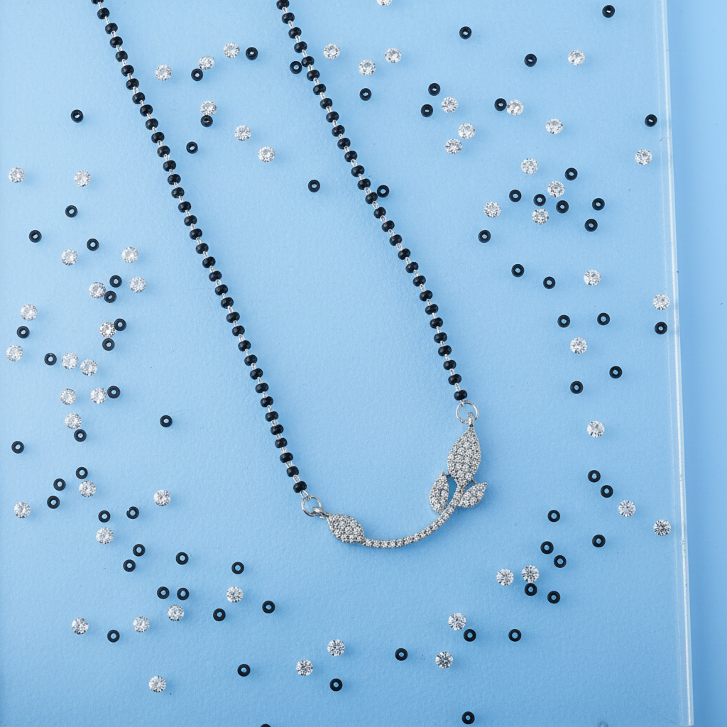 Instagram Flatlay - Silver Color American Diamond Mangalsutra With Modern Twin Heart Style