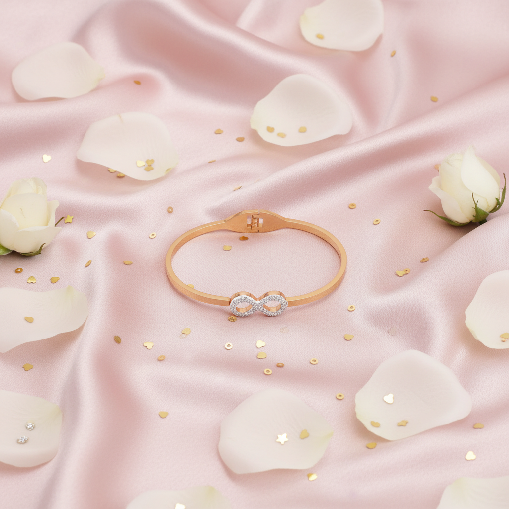 Romantic Flatlay - Radiant Gold Infinity Bracelet American Diamond