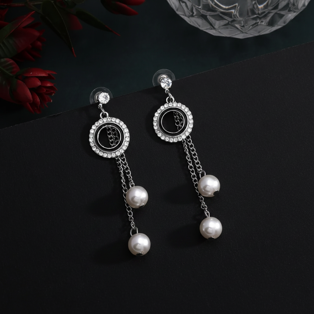 Dark Moody - Stylish Silver Color Anti Tarnish Earrings With Modern Look For Office Or Party