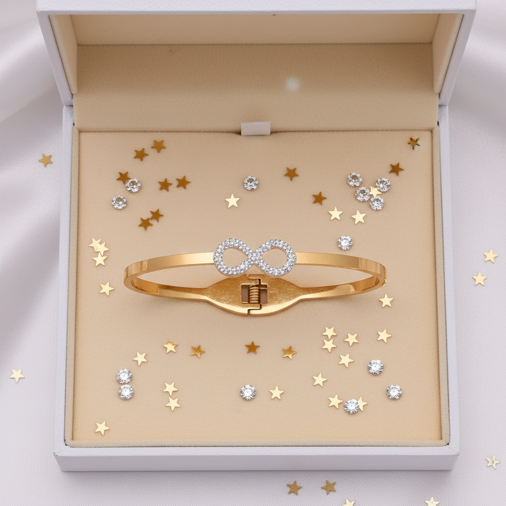Gift Box - Radiant Gold Infinity Bracelet American Diamond