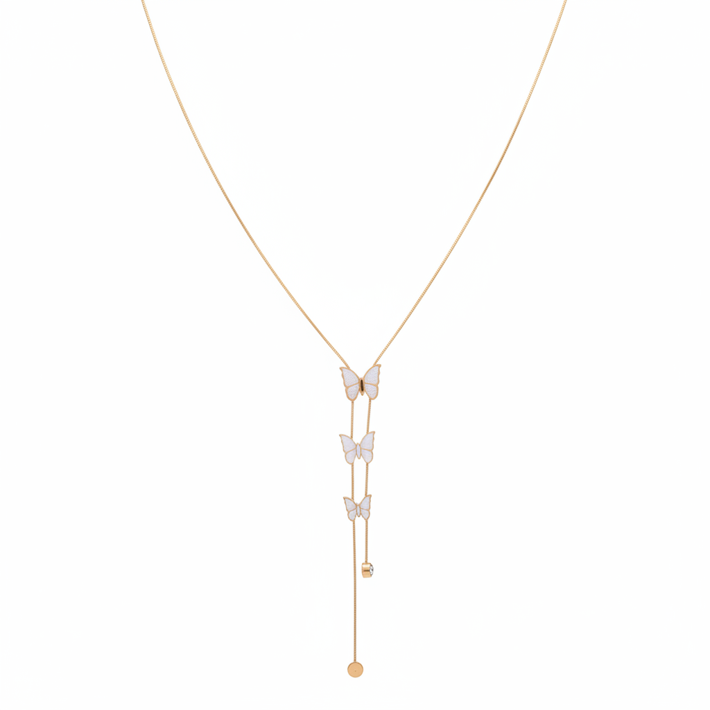 Clean Studio - White Butterfly Lariat Necklace Gold Plated