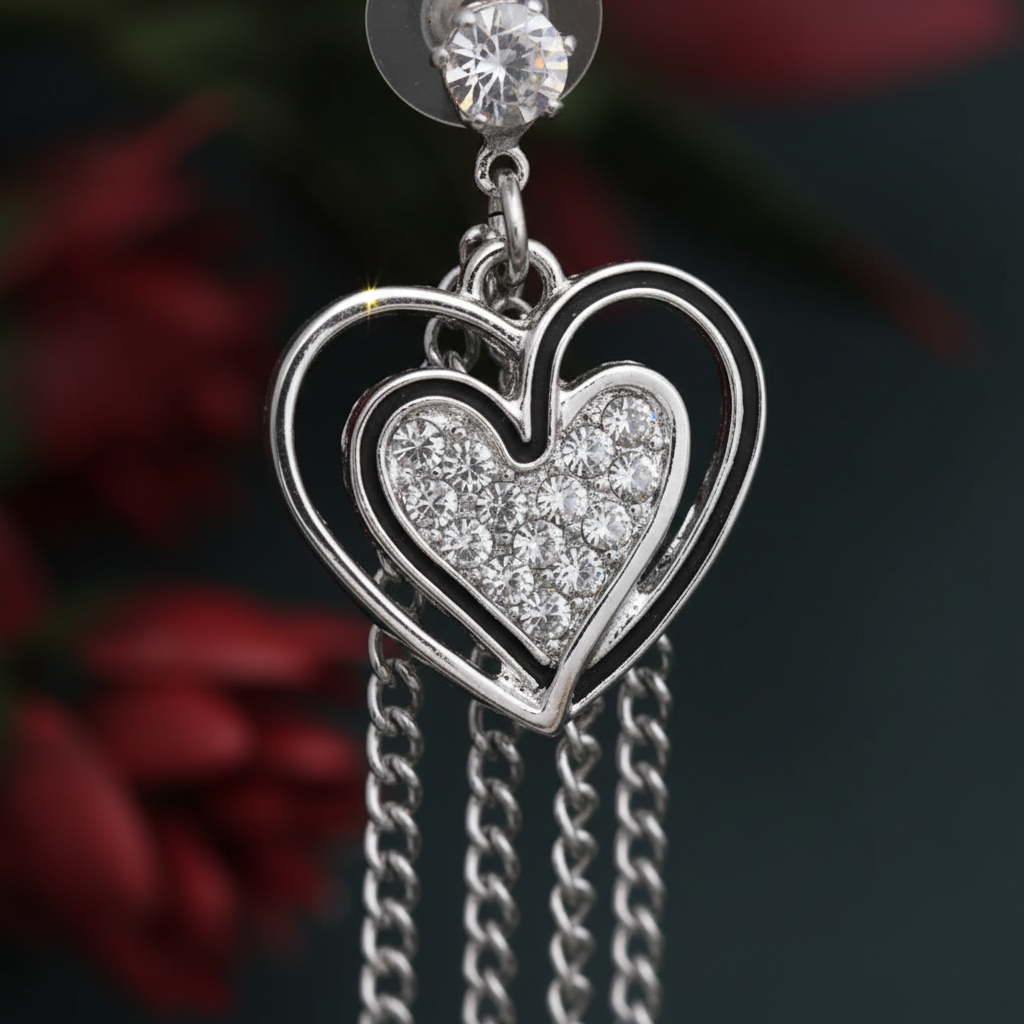 Close-up macro of rhinestone glass stone and pearl earring detail