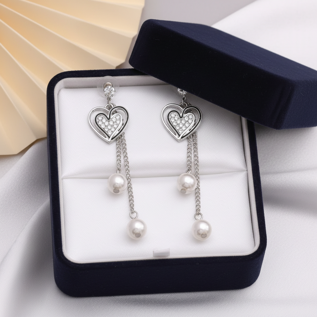 Silver heart earrings in luxury gift box