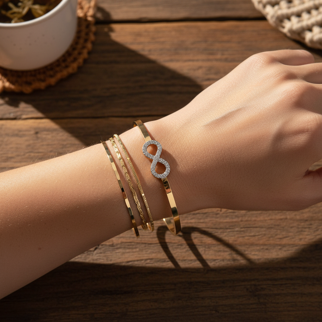 Instagram Stacked - Radiant Gold Infinity Bracelet American Diamond