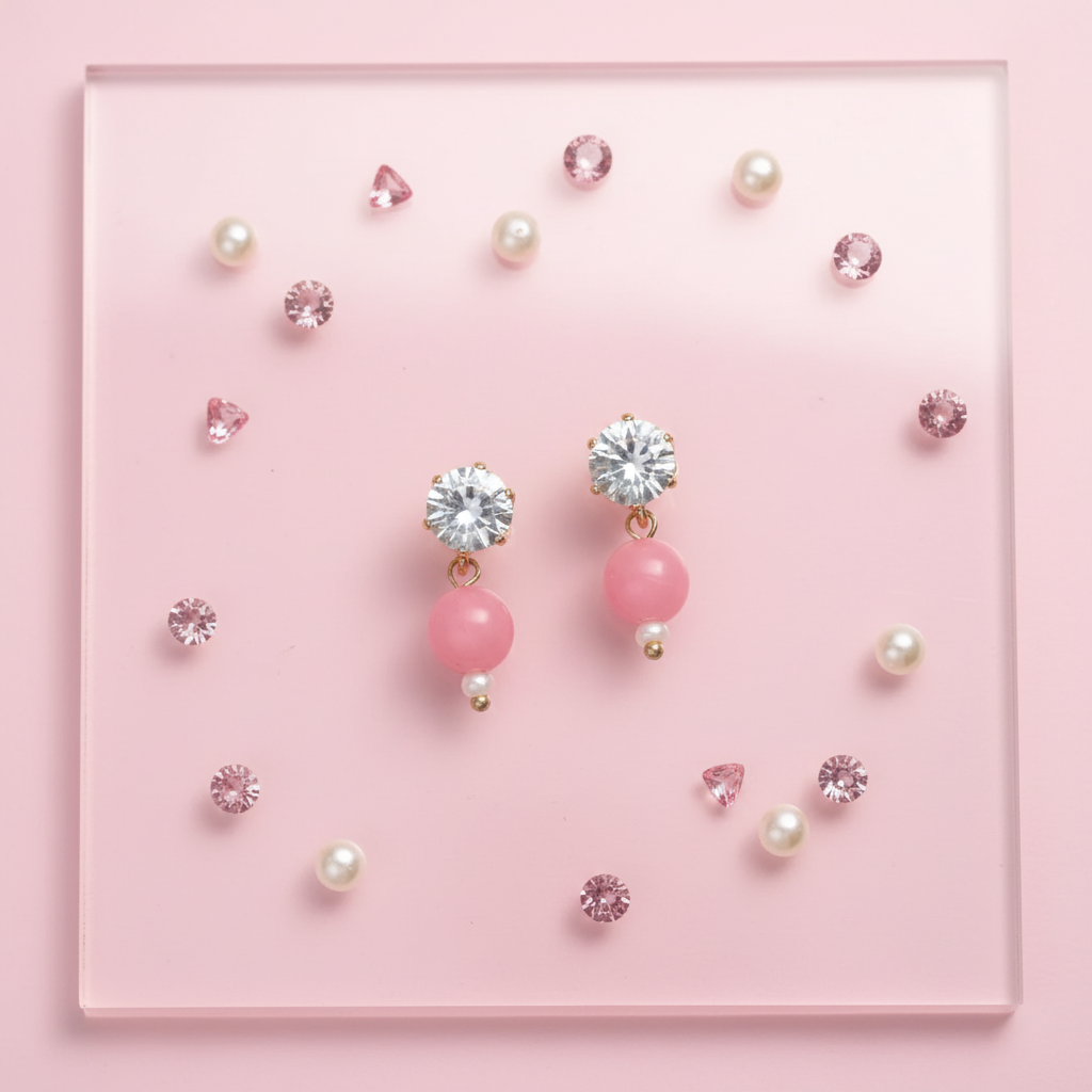 Gorgeous Pink Color Fashion Earrings With Elegant Stones For Modern And Festive Style