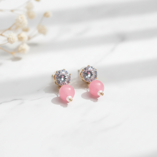 Gorgeous Pink Color Fashion Earrings With Elegant Stones For Modern And Festive Style