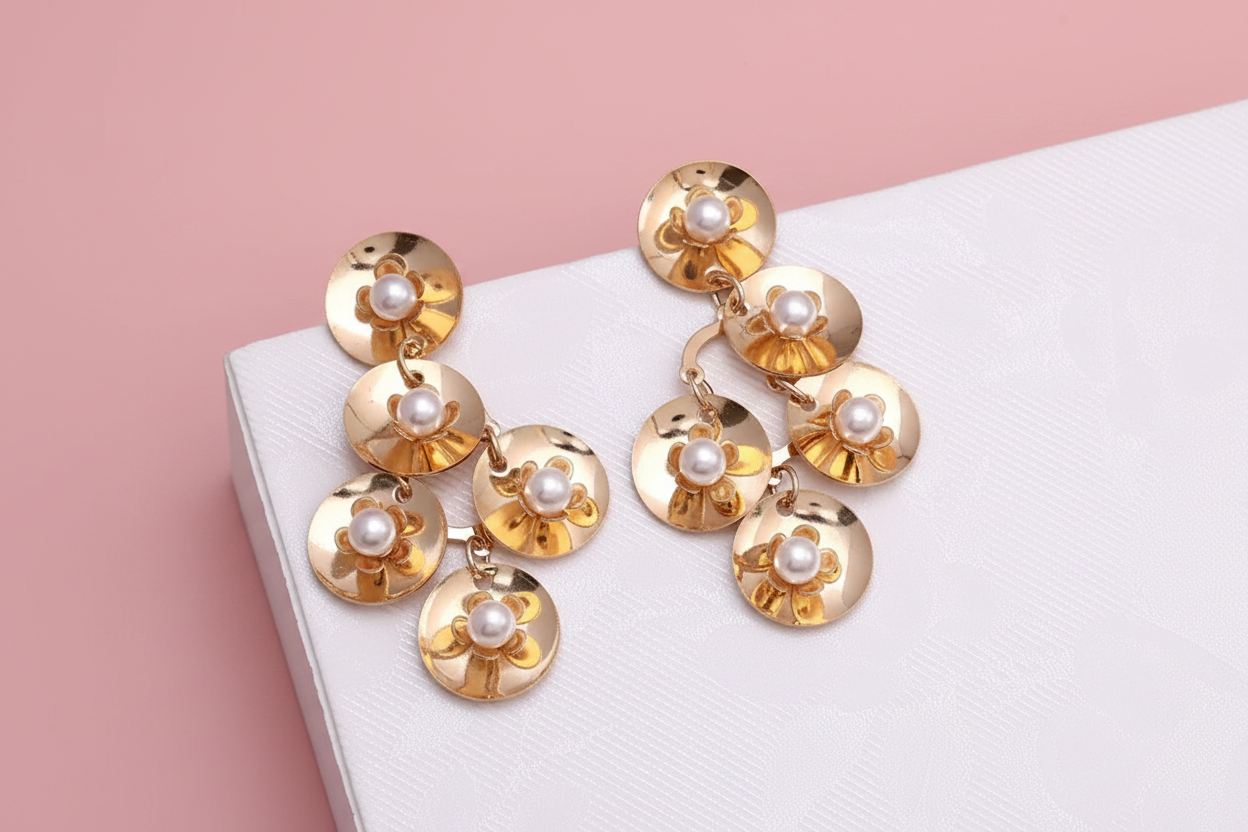Gold Cascading Pearl Drop Earrings