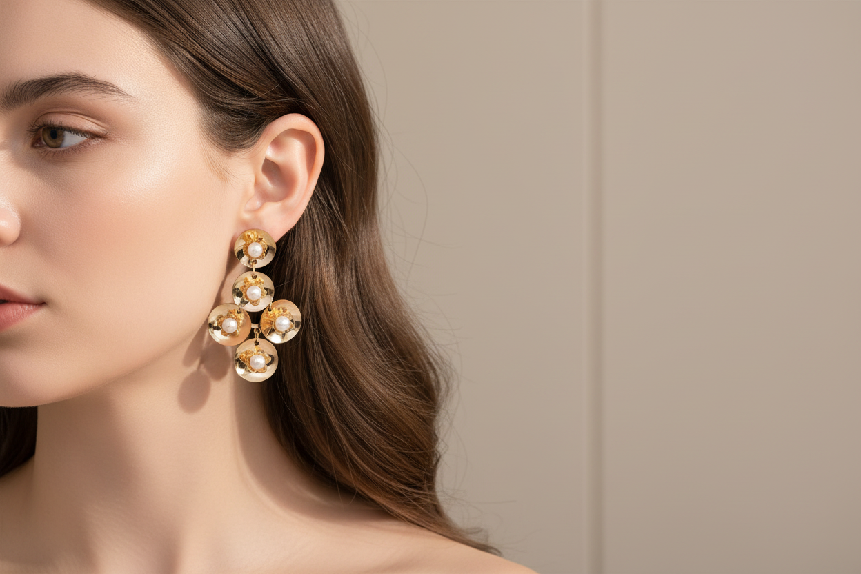 Gold Cascading Pearl Drop Earrings