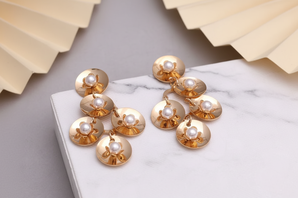 Gold Cascading Pearl Drop Earrings