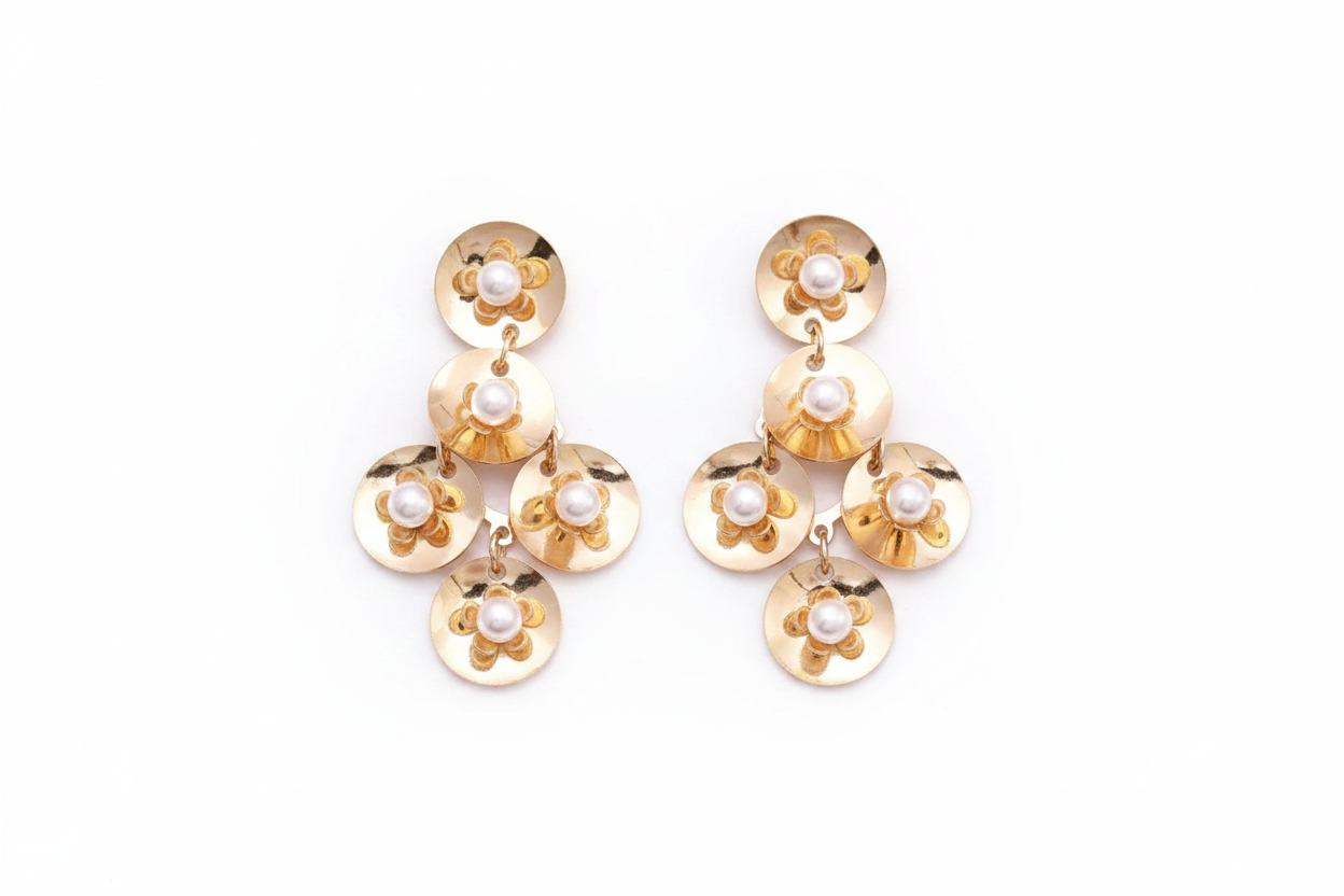 Gold Cascading Pearl Drop Earrings